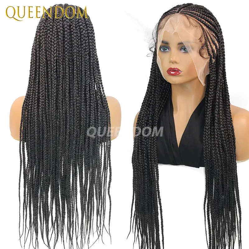 Плетеный парик Cornrow Box 32 дюйма Синтетические полные парики фронта шнурка Племенные косы для африканских женщин Парик Jumbo Braids Faux Locs Braid Wigs