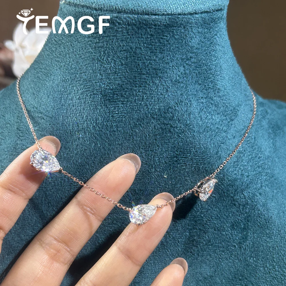 9cttw 3-Stones Waterdrop Moissanite Necklace for Women East West Pear Cut Lab Diamond 925 Sterling Silver Wedding Jewelry Gifts