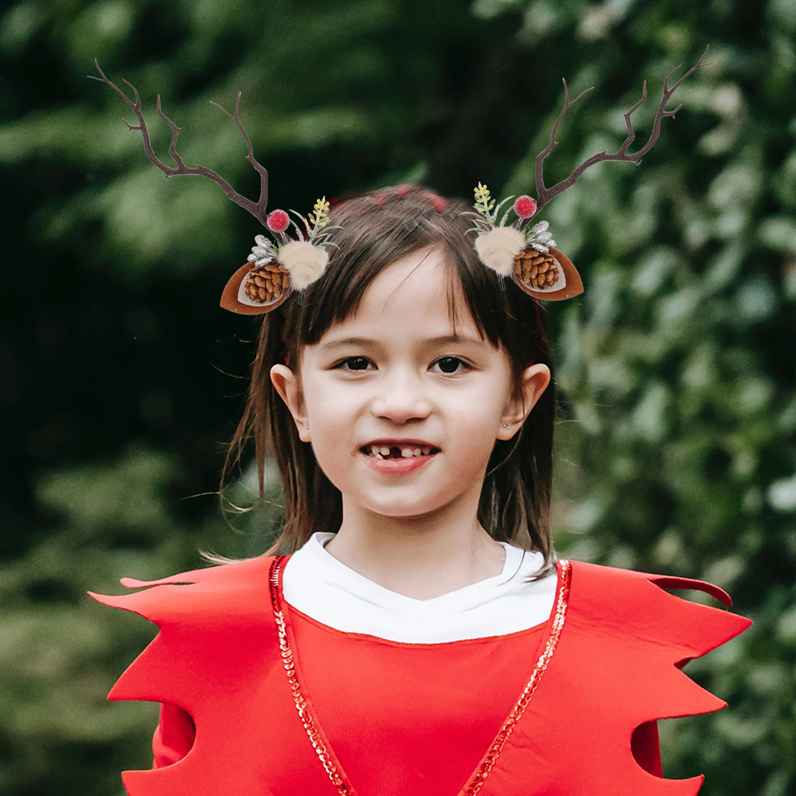 

1Pair Horns Hair Grip with Floral Detail Christmas Hair Clip for Costume Party Xmas Event Deer Horn Barrettes Charming Look