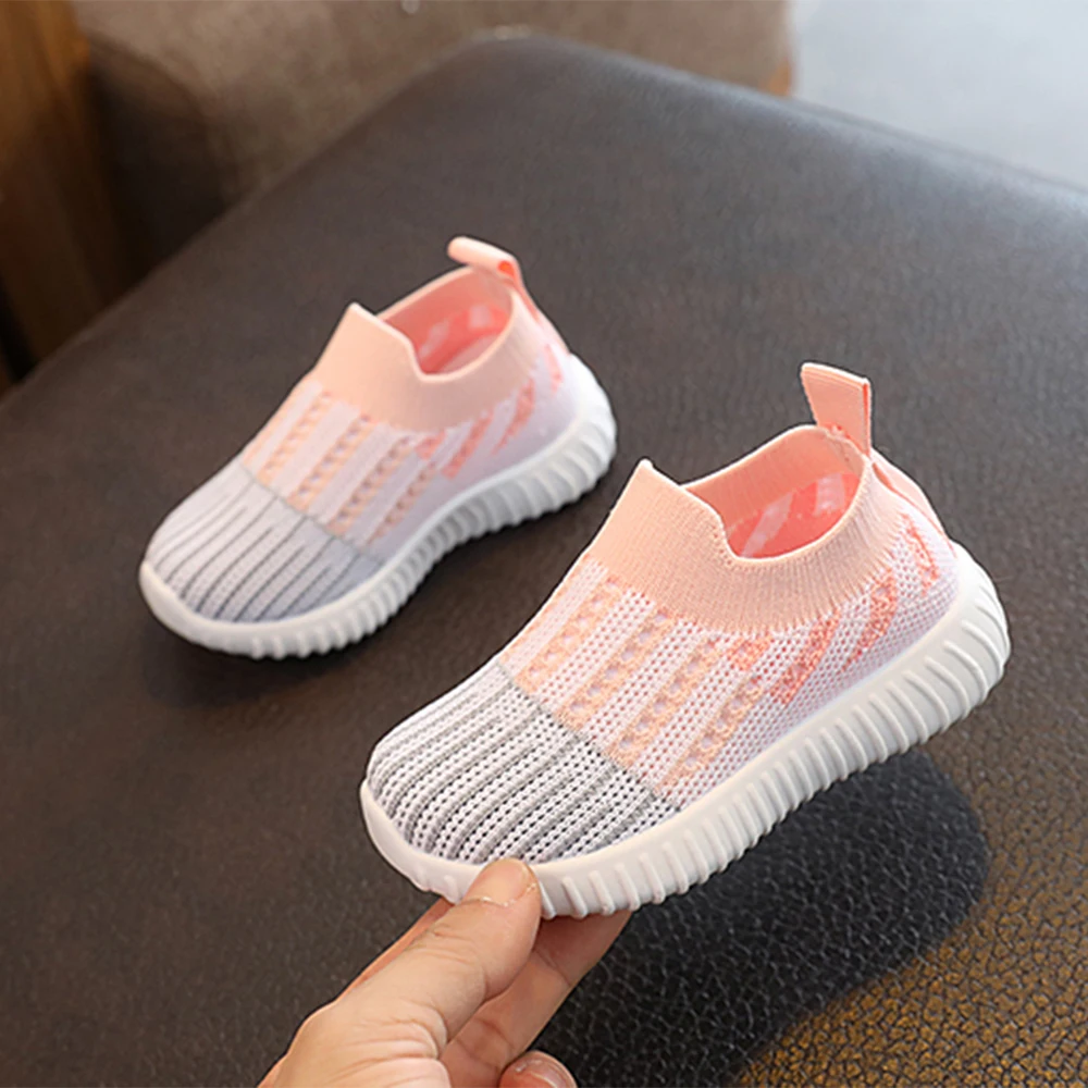 

COMFY KIDS Toddler Girls Pink Grey Color Block Knit Slip-On Sock Sneakers, Soft Cushioned Non-Slip Breathable Baby Walker Shoes,