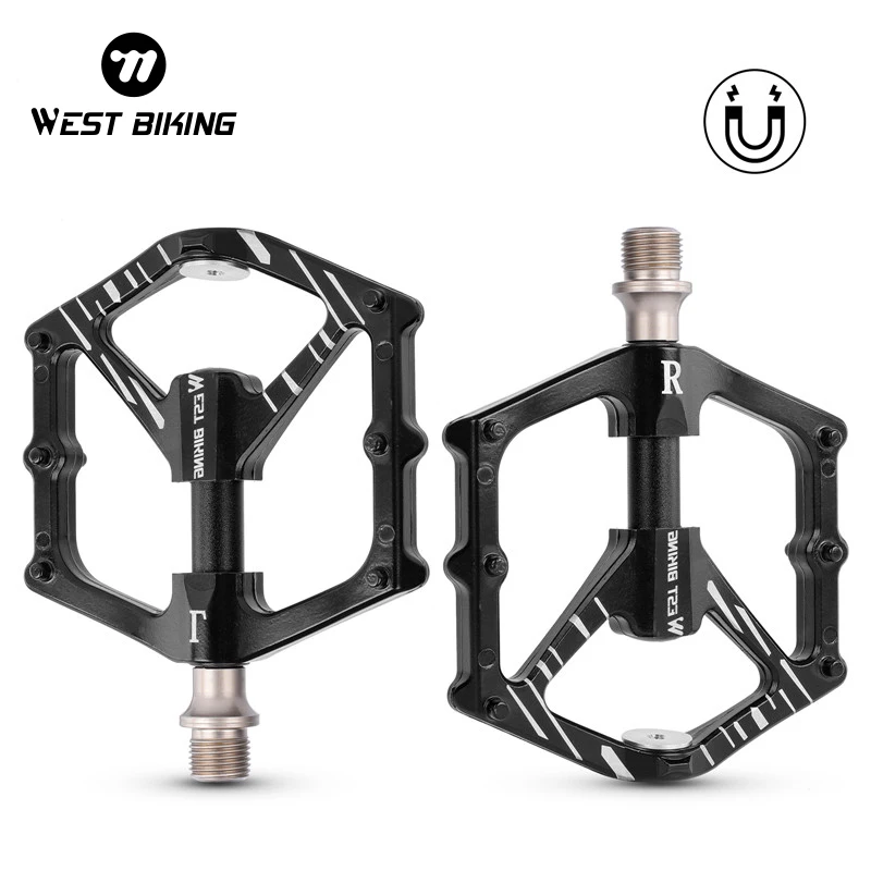 

WEST BIKING Magnetic Bike Pedal 3 Bearing Aluminum Alloy Wide Platform Bicycle Pedal Non-slip Flat MTB Pedal Cycling Accessories