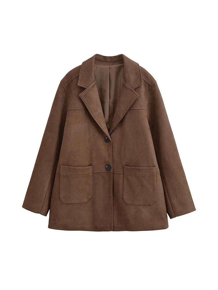 

Женский осенний новый винтажный однотонный элегантный женский пиджак из замши, женский однобортный шикарный уличный женский пиджак