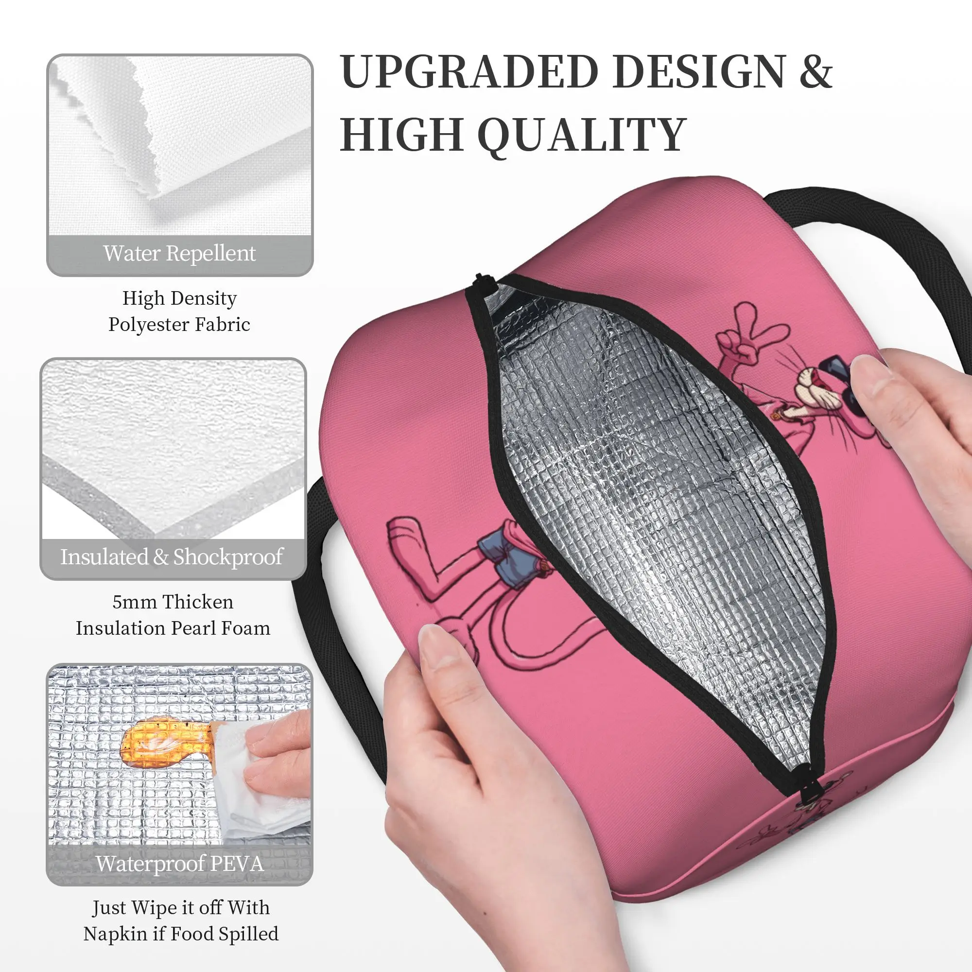 Cartoon Pink P-Panthers  Insulated Lunch Bag Thermal Bag Meal Container  Leakproof Lunch Box Tote Bento Pouch Work  Outdoor view 4