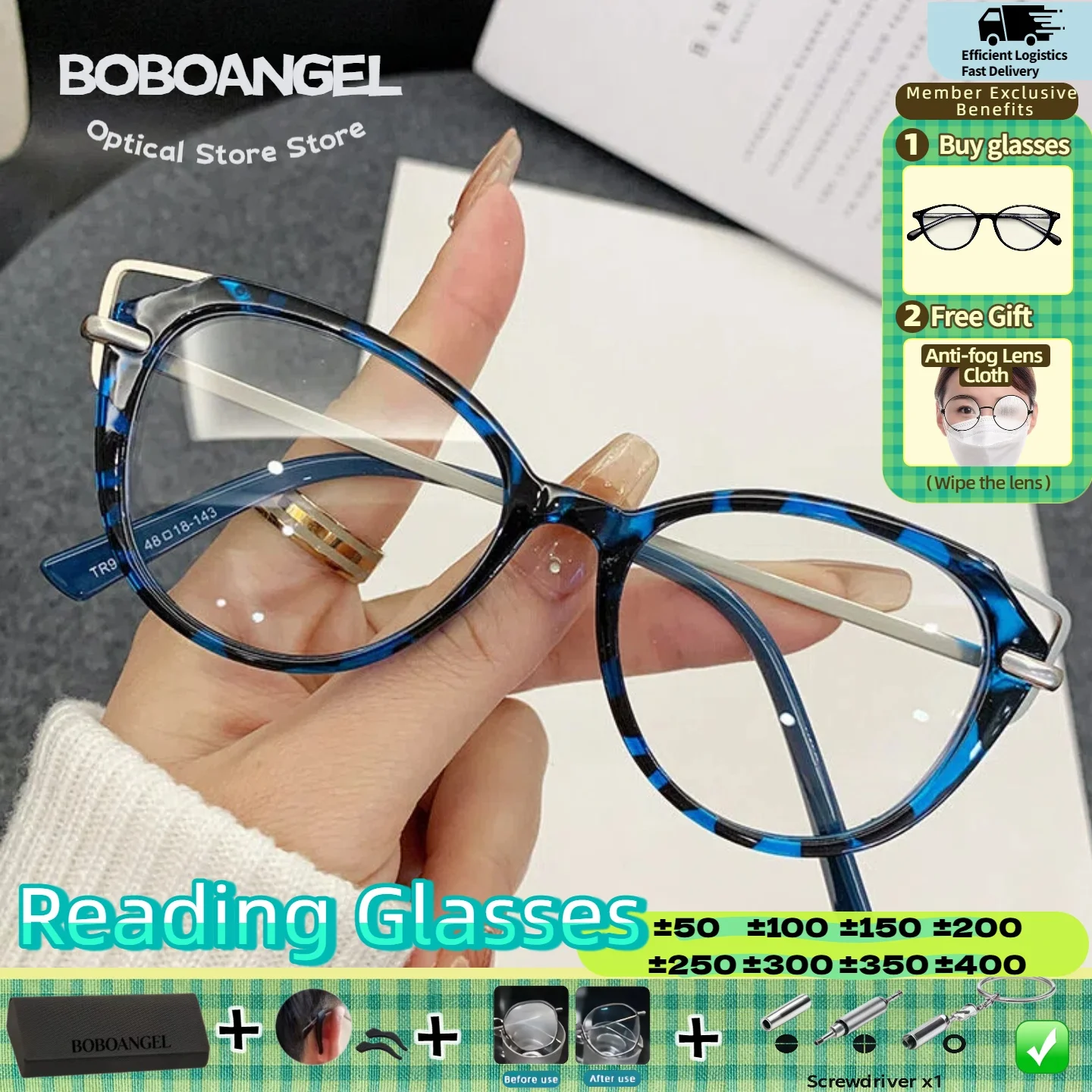 

BOBOANGEL Women Versatile Cat Eye Myopia Prescription Reading Glasses Anti Blue Ray Customized Progressive Optical Eyeglasses
