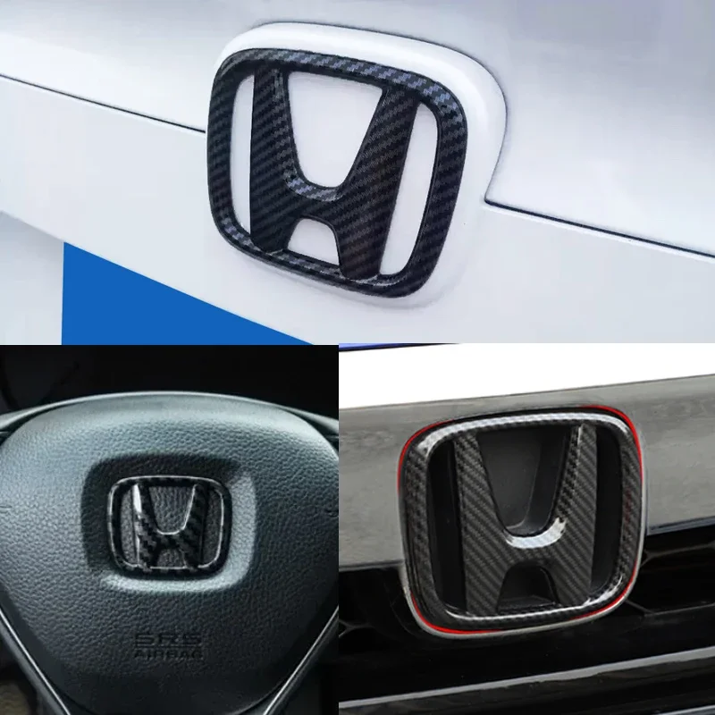 ABS Carbon Fiber Front Grille for Honda CRV 2017 2018 2019 2020 Car Rear Trunk Steering Wheel Logo Emblem Stickers Accessories