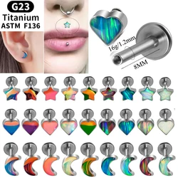 Dreamlee G23 Titanium Opal Glitter Film Internal Thread Helix Tragus Conch Piercing Ear Cartilage16g Heart Lip Labret Piercing