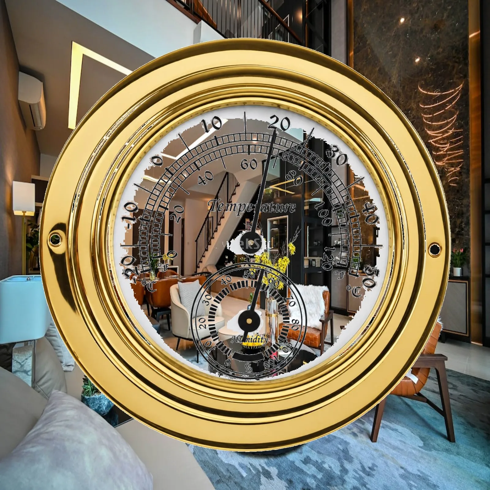 Round Brass Marine Barometer Clock Nautical Compass Style Instrument for Boat Cabin Wall Hanging Seafaring Decoration