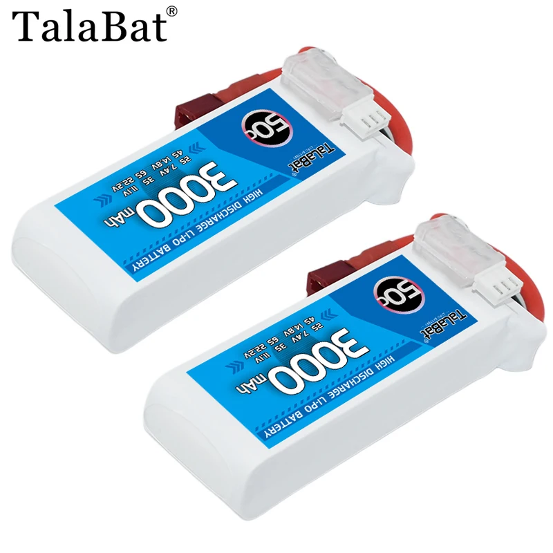 TalaBat 2S Lipo Akku 50C 3000mAh 7.4V mit T/XT60 Stecker für FPV Drohne Flugzeug RC Auto LKW Boot RC Modellteile