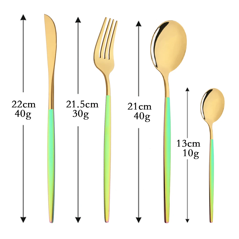 24Pcs Mirror Colorfu Handle Gold Dinnerware Cutlery Set Stainless Steel Knife Fork Spoon Flatware Set Western Kitchen Tableware