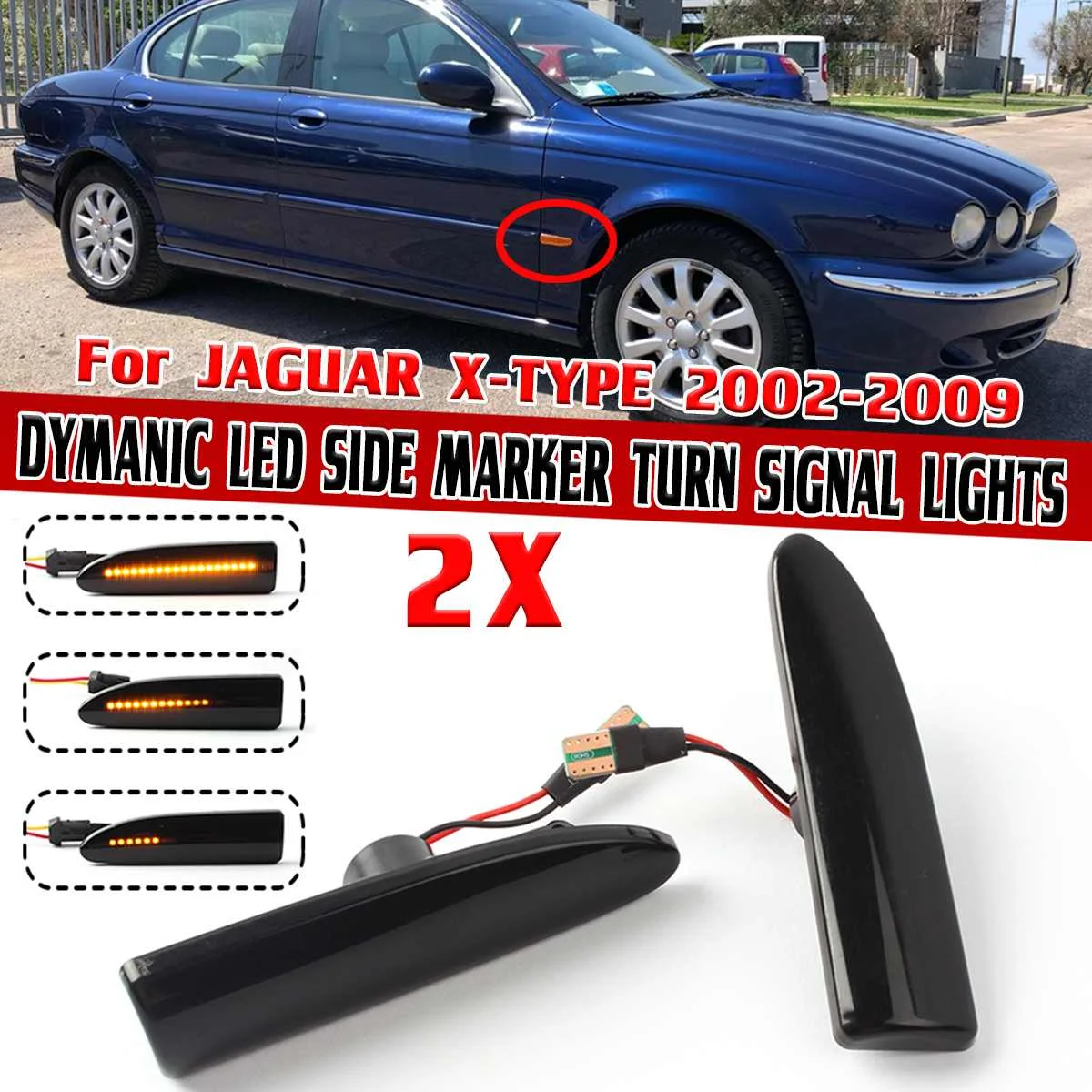 Pair LED Flowing Side Marker Light Turn Signal Bllinker Lamp Side Reapeater Lights For JAGUAR X-TYPE 2002-2009 2003 2004 2005