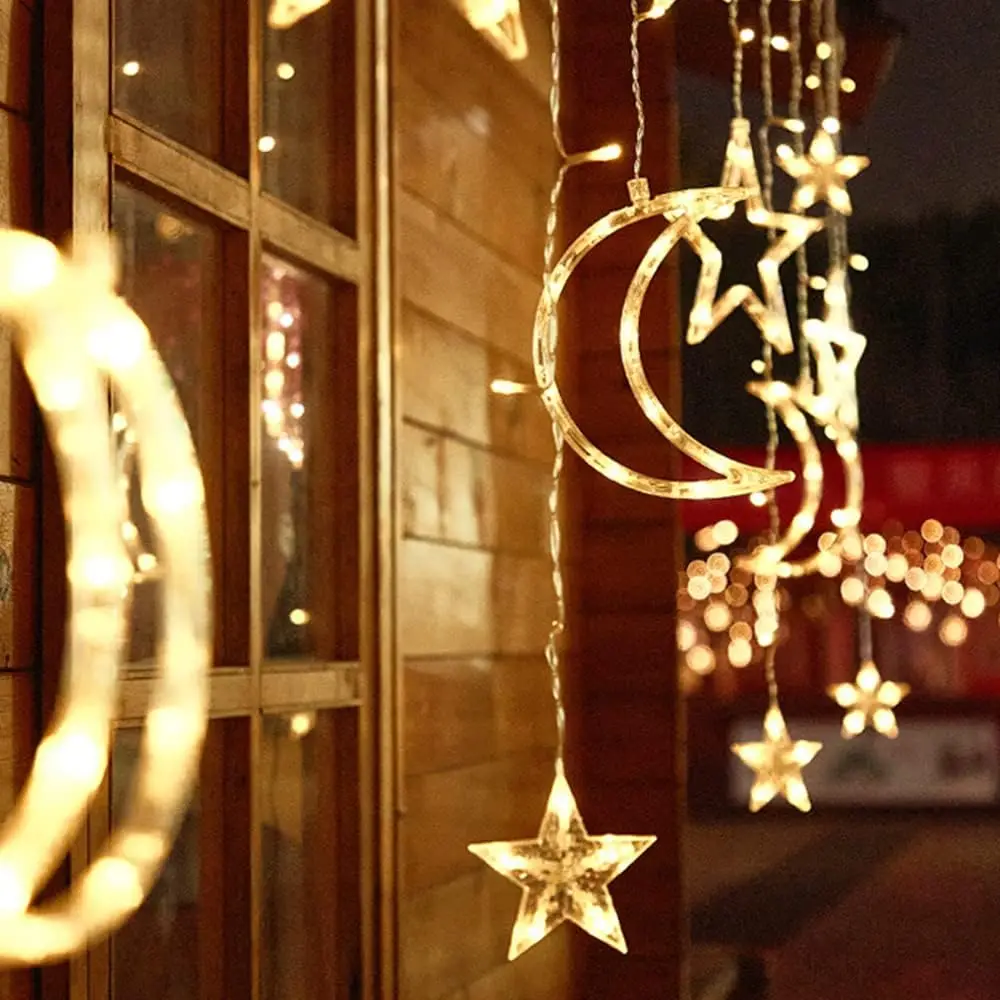 3.5M LED Star Moon Fairy Lights Battery Operated Warm White Waterproof Indoor Outdoor Party Decorations