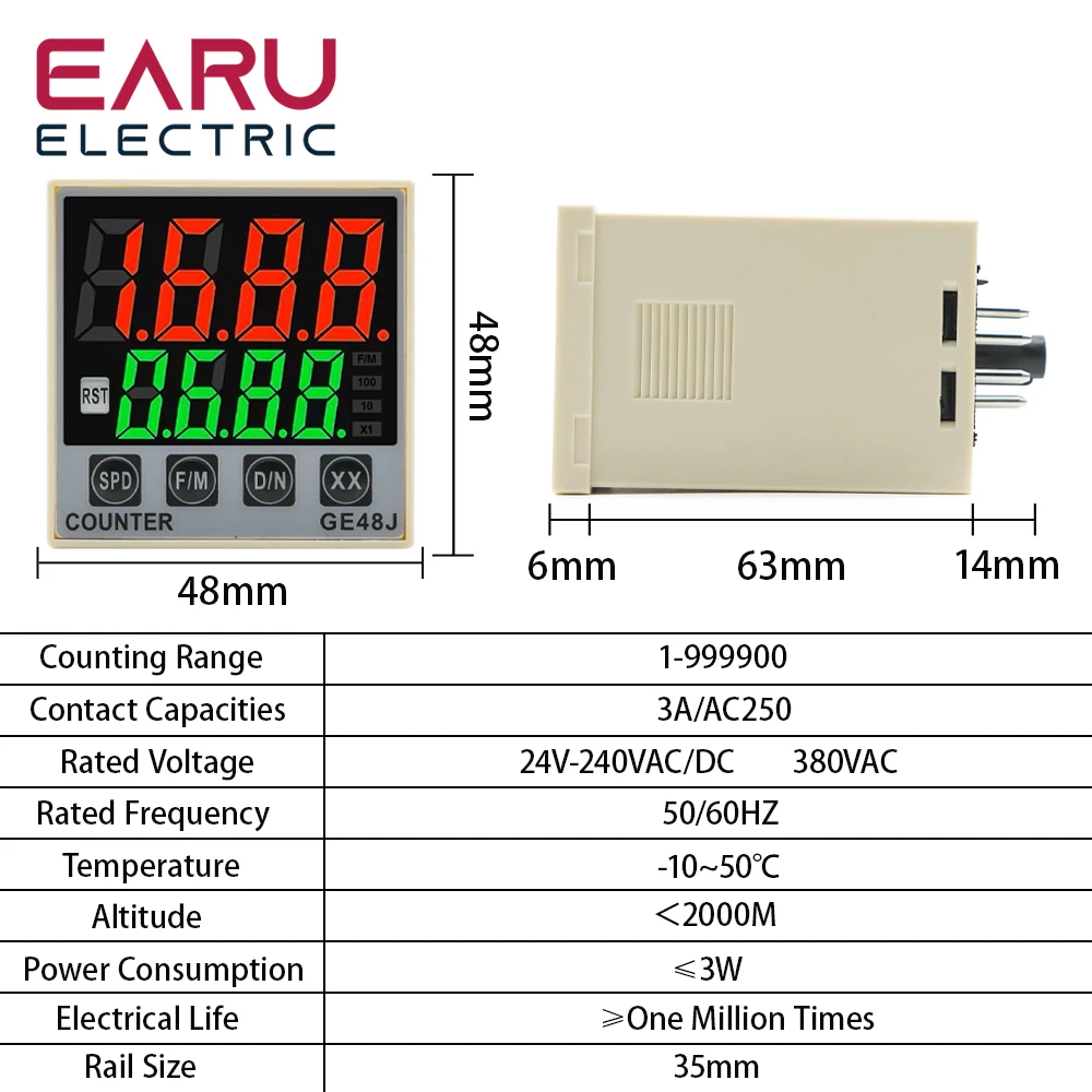 New GE48J Series DC AC 220V 24 240 380V Intelligent Precision Programmable Digital Time Relay Counters 1-999900 With Socket Base