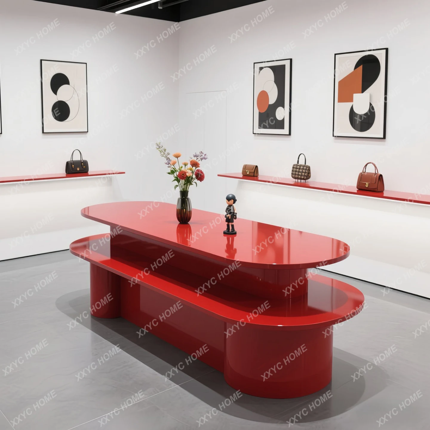 

Clothing store shoes and bags display table high and low combination water table window display table