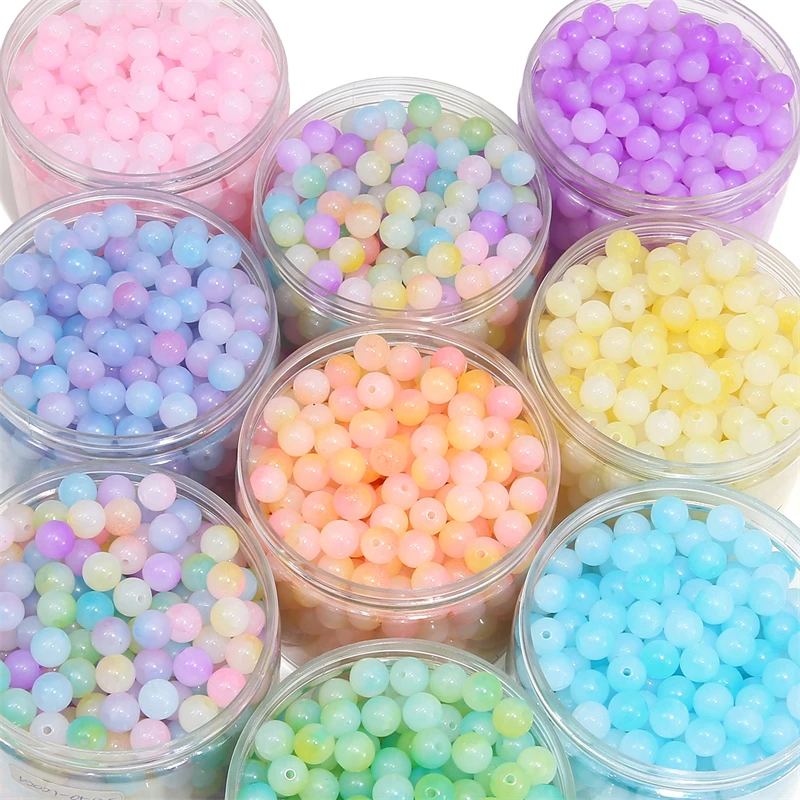 30/50pcs 6/8mm Double Color Jelly Result Round Acrylic Beads Loose Spacer Beads Pattern for Jewelry Making DIY Bracelet Necklace