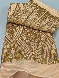 luxury Golden African Sequins Lace Fabric 2024 High quality French Nigerian Embroidery Net Elastic Fabrics For Wedding Dress Sew