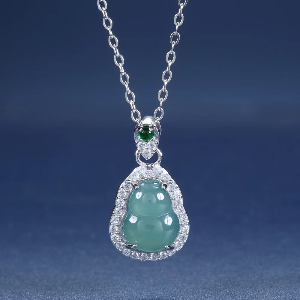 

Guatemala Blue Water Jade Gourd Auspicious Pendant 18K Gold Inlaid Fashion Versatile New Chinese Platinum PT950 Necklace