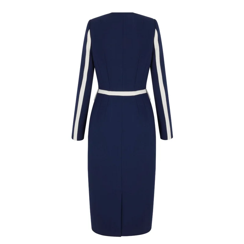 1 2026 Fall New French Style Slim Fit Kate Middleton Same Collar Contrast Color Patchwork Dress Elegant Lady Midi Dress view 5