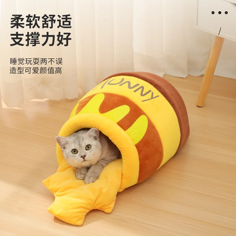 

Honey Jar Cat Bed Warm Pet House Winter Sleeping Bag Cozy Cat Cave for Cats