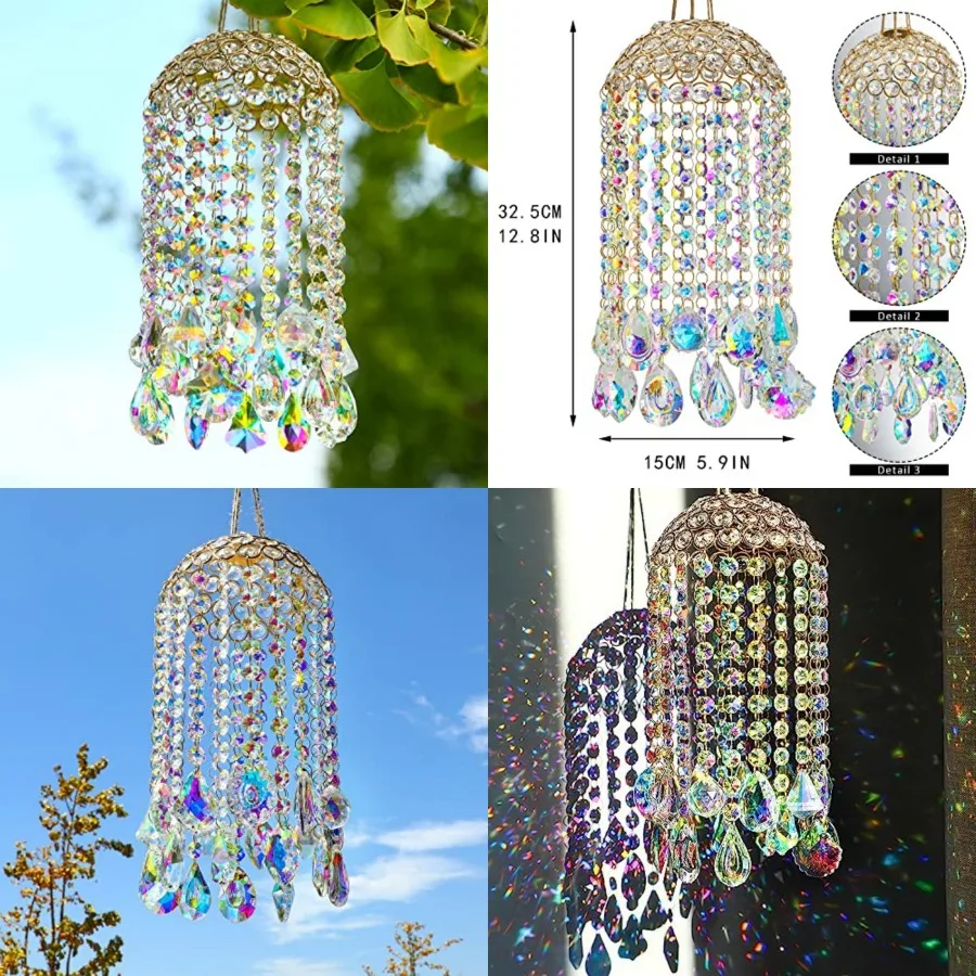 Crystal Chandelier Wind Chimes Suncatcher Pendant, Aurora Light Catcher for Window Indoor Outdoor Ornament, Gift for Mothers Da