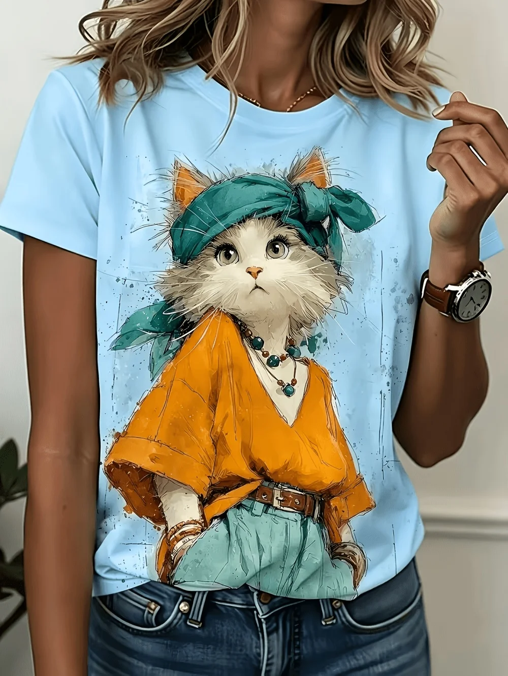 New Women's T-Shirt Cat Print Fashion Short Sleeve 3D Printed T-Shirts Summer Streetwear O-Neck Pullover Loose Female Clothing