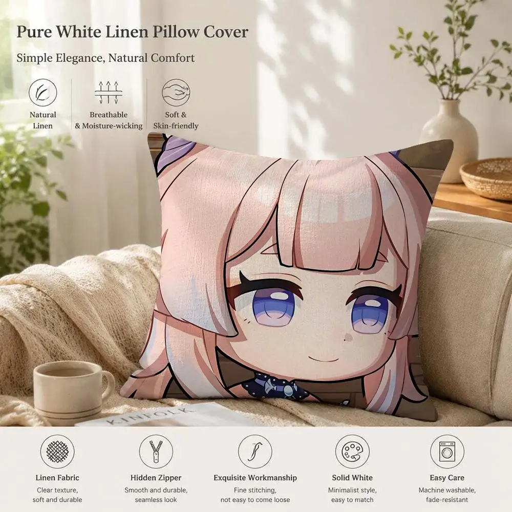 Sangonomiya Kokomi Cute Genshin Cushion Cover 1/4PCS Linen Sofa Couch Bedroom Living Room Home Office Decor Pillow Case