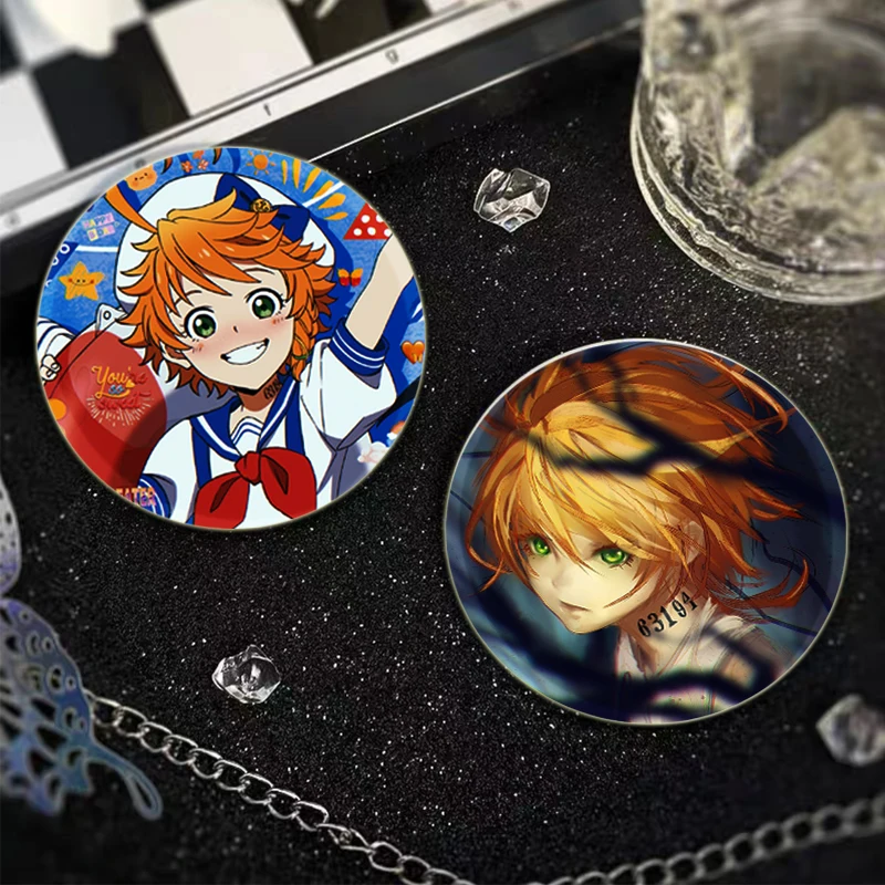 32/44mm Ray,Emma,Norman Anime Character Badge Cartoon Cosplay Cute Enamel Pins for Backpack Clothes Accessories Jewelry Hats