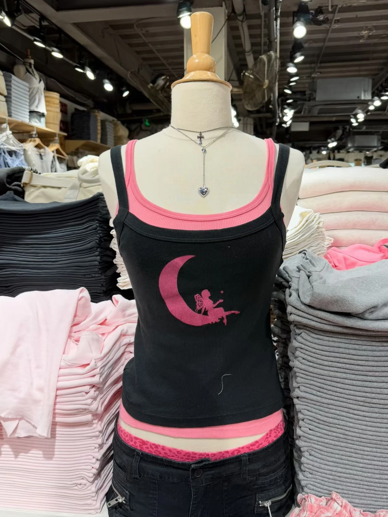 Mond-Schmetterling-Feen Schwarzes Crop Top Damen Sommer Neue Baumwolle Ärmellose Camisole Weibliche Vintage Streetwear Schlanke Weste Y2k Kleidung