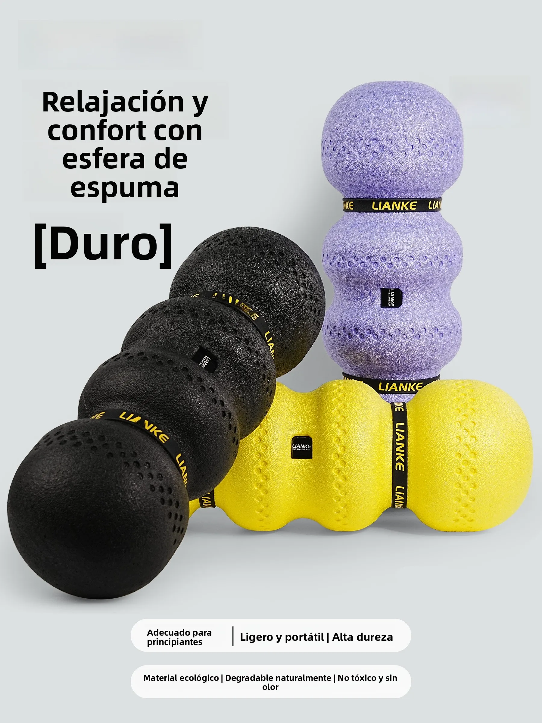 Rodillo de Espuma de Alta Dureza Lianke para Relajación Muscular, Masaje de Piernas, Fitness, Yoga, Forma de Cacahuete, Equip...