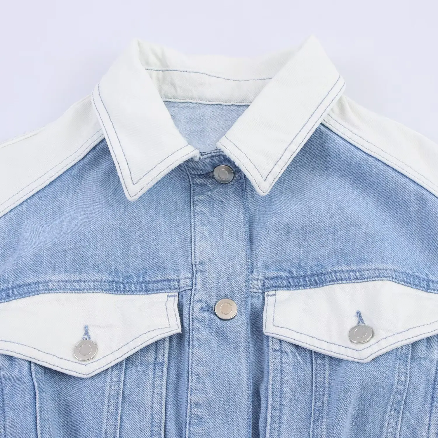 Chaqueta de manga larga con una hilera de botones para mujer, traje vaquero de retales, pantalones con botones de cintura alta, conjunto de dos piezas de mezclilla para primavera y otoño