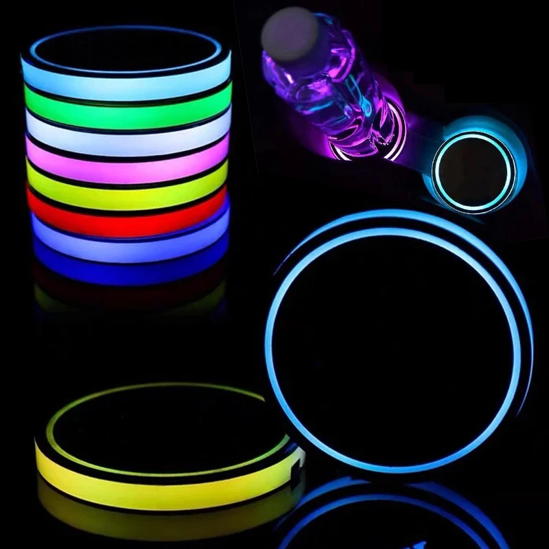 Luminous Car Water Cup LED Coaster 7 Color Luminous RGB Light Car Cup Pad USB Charging Led Atmosphere Light Car Accessories