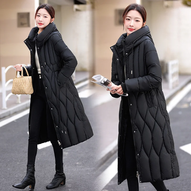 New Women Winter Jacket Slim Hooded Long Parkas Warm Cotton Padded Coats Fashion Middle Aged Down Cotton Jacket Female Outerwear