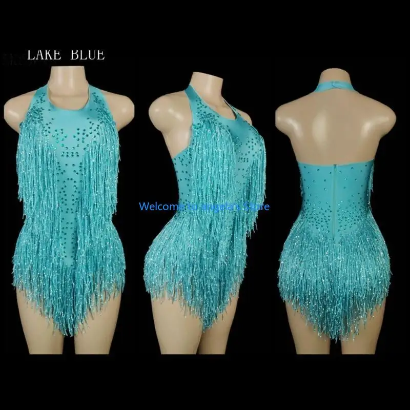 X4YC Femmes Costume danse latine Halterneck Backless Danse Danse Sequins Tassels Fringe Latin Dance Ten femmes danser