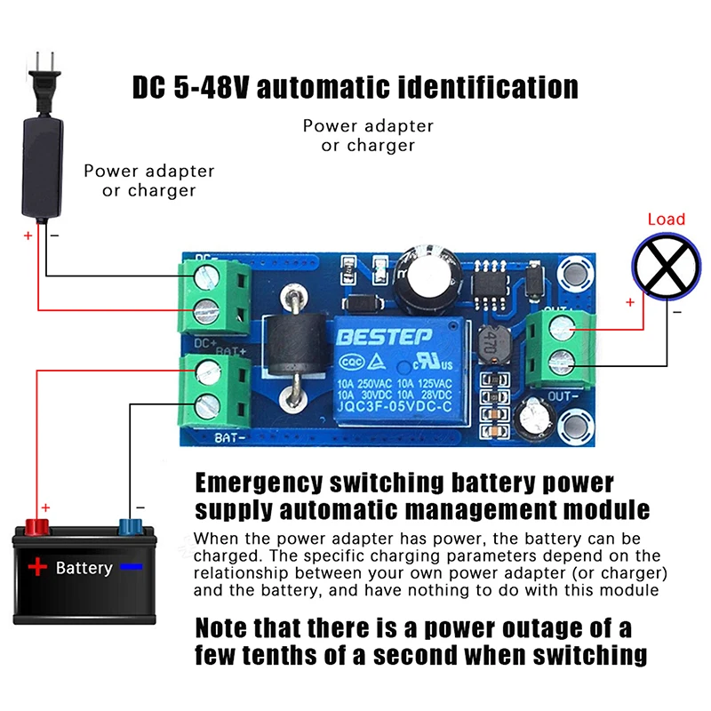 YX850 Power Failure Automatic Switching Standby Battery Lithium Battery Module DC 5V-48V Universal Emergency Converter Module