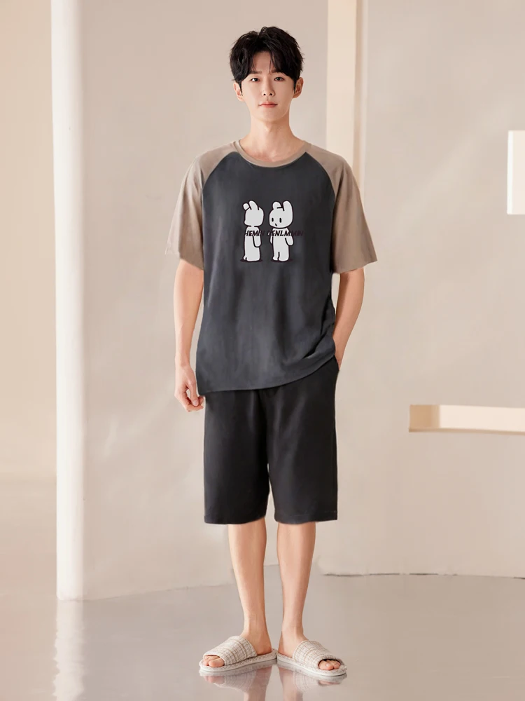 Pijamas de algodón para hombre Doral, conjunto de ropa para el hogar, ropa deportiva de verano, ropa informal estampada de ajuste holgado