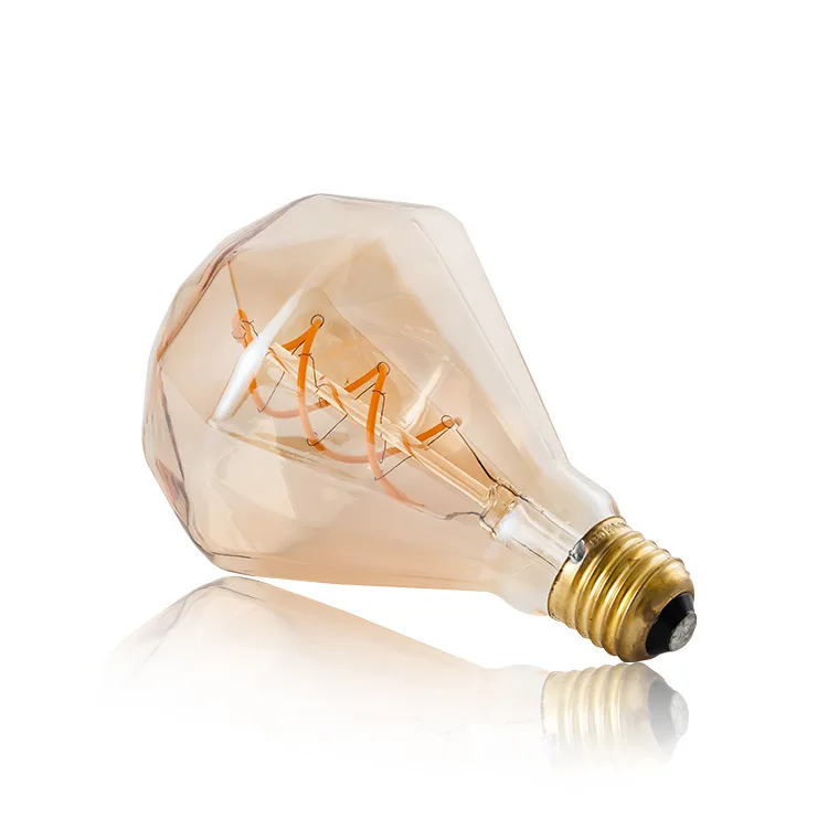 Flat Diamond Soft Filament Edison Retro Brown LED Dimming 220V 2300K Light Bulb G95 Diamond Flexible Light bulb