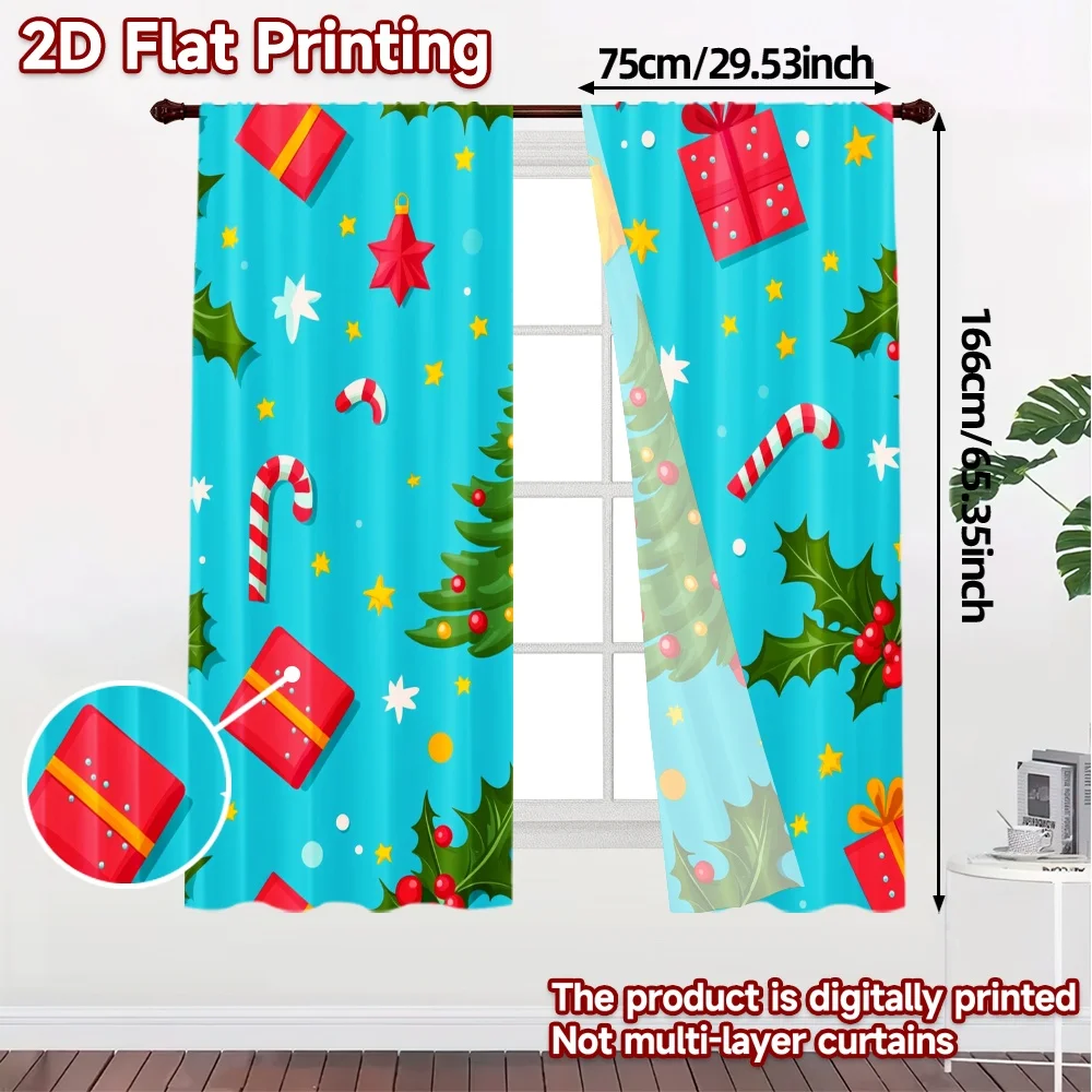 2pcs,Curtains Christmas Tree Gift Holly Star Popular Curtains&Window Treatment Yarn Curtains Room Decor Perfect for Bedroom,