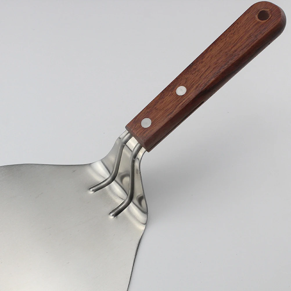 

Round Stainless Steel Pizza Shovel Cake Lifter Anti-Skid Wooden Handle Kitchen Tool Silver Brown Easy Transfer Storage
