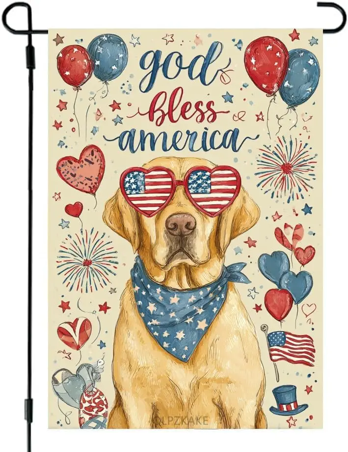 Labrador Retriever Garden Flag 4th of July Yard 12 x 18 Inch Double Sided Flag Patriotic for Memorial Veterans Independence  yyi
