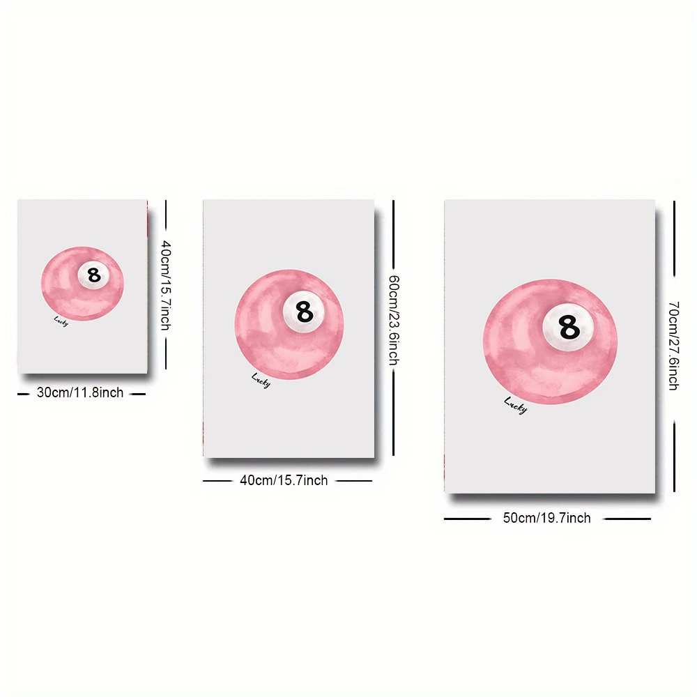 Set of 2 Frameless Preppy Art Lucky NO.8 Pool Balls Poster Y2K Minimalist Painting Canvas Print Wall Picture Gift for Couples