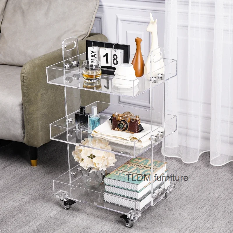 Wheels Organizer Salon Trolley Auxiliary Cart Hair Beauty Trolley Tools Transparent Acrylic Gereedschap Kar Salon Furniture HD