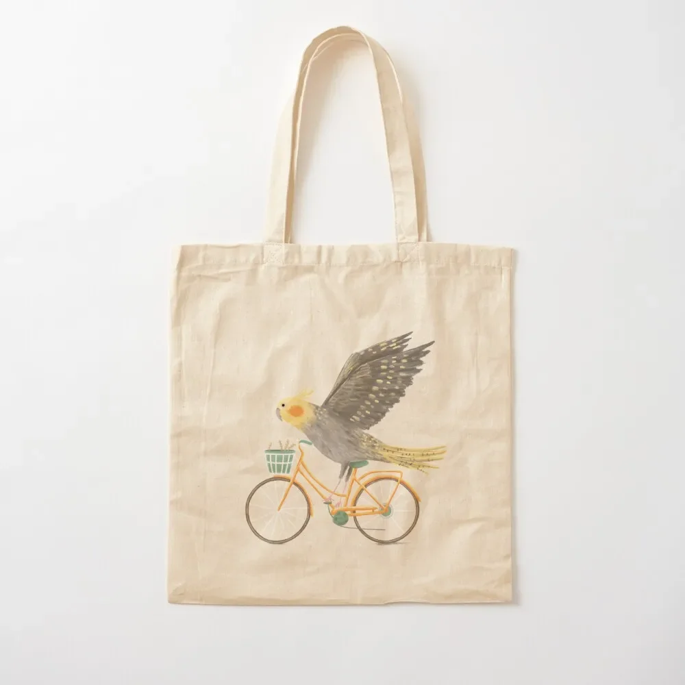 

Cockatiel on a Bicycle Tote Bag reusable shopping bags personalized tote bag Eco bag