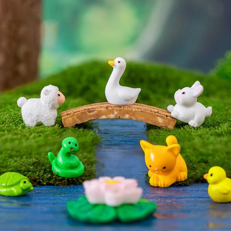 3PCS Dog Squirrel Fox Rabbit Sheep Duck Pig Cat Horse Frog Turtle Snake Koala Figurine Miniature Fairy Garden Decor Accessories