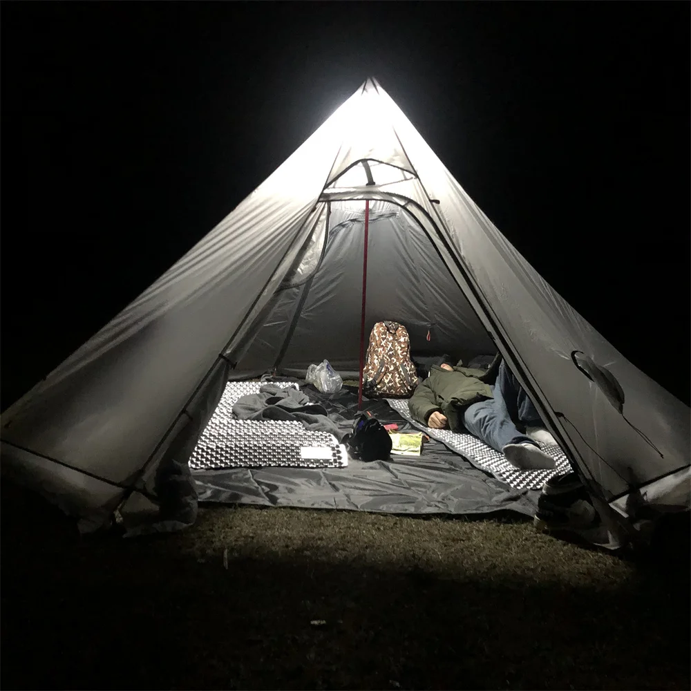 2 Types Lightweight Camping Pyramid Tent 210T Plaid 4 Season Winter Bushcraft Tent with Free Stove Jack Height 160cm Dia. 320cm