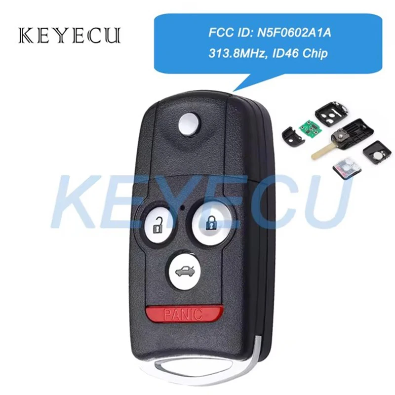 FCC ID: N5F0602A1A 4 Buttons 313.8Mhz ID46 Chip Remote Key Fob Replacement for Acura MDX RDX 2007 2008 2009 2010 2011 2012 2013