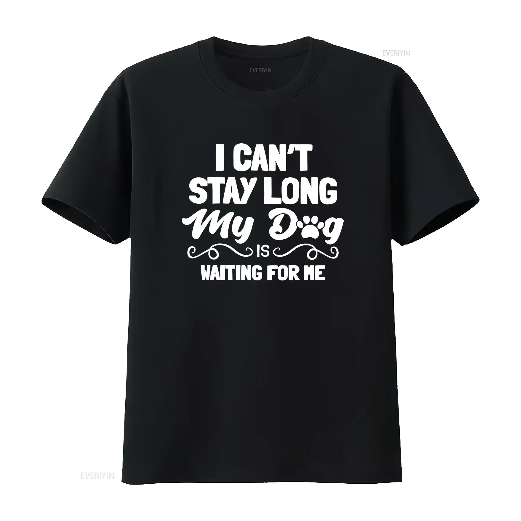 Jeg Kan Ikke Blive Længe Min Hund Venter På Mig T Shirt Sort Casual Kortærmede Herresport 220G vintage Washed Stylish Slightly