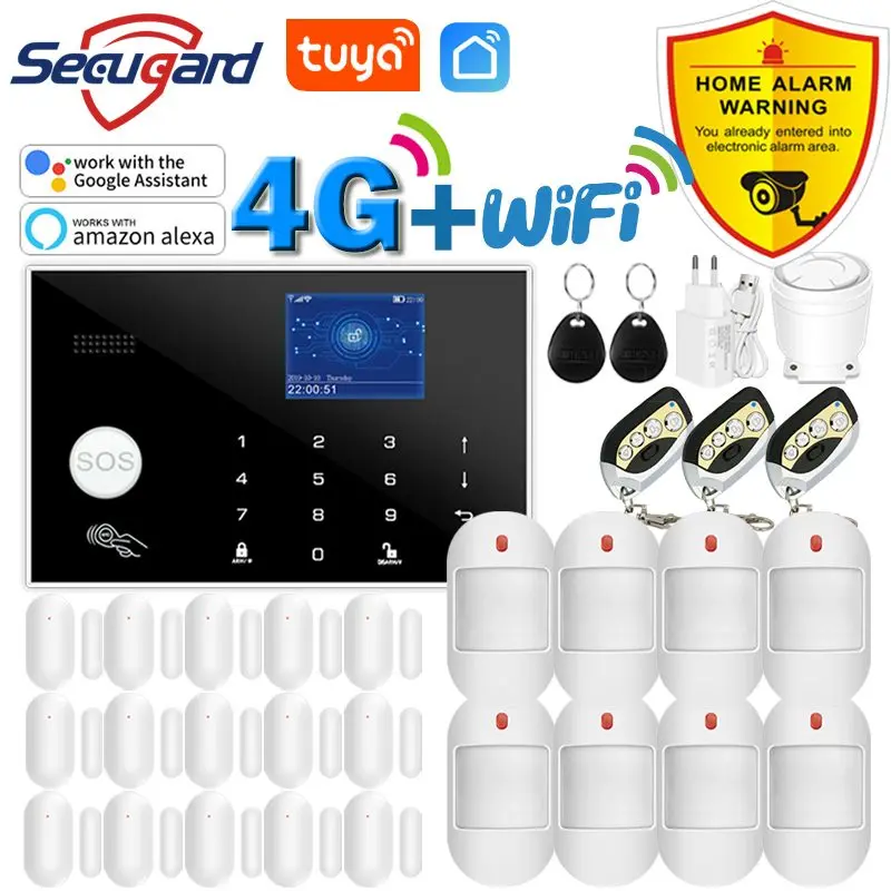 2G Or 4G SIM Smart Life APP WiFi GSM Home Burglar Alarm System Tuya Host Support RFID Card Wireless Motion Detector Door Sensor