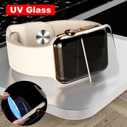 UV Glue Tempered Glass For Apple iWatch Series 7 4 5 6 SE 3 Screen Protector Smart Watch 42 38 40 44 41 45 MM Protective Film