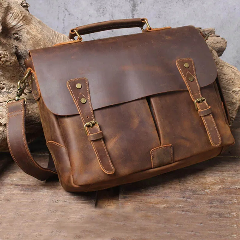 Men's Briefcase Genuine Leather A4 File Document Handbag Male Soft Cow Leather Laptop Shoulder Bag Business Computer Bag