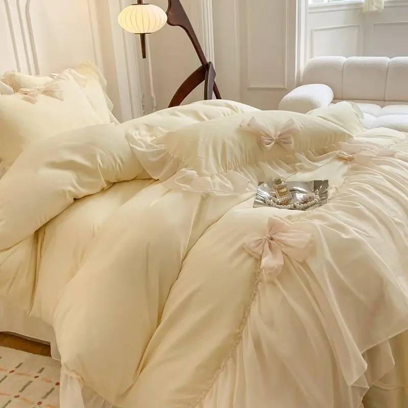 Imagem -06 - Conjuntos de Cama Estilo Princesa Francesa para Mulheres Plissado Capa de Edredão Roupas de Cama Românticas Decoração do Quarto das Meninas Capa de Edredão Peças