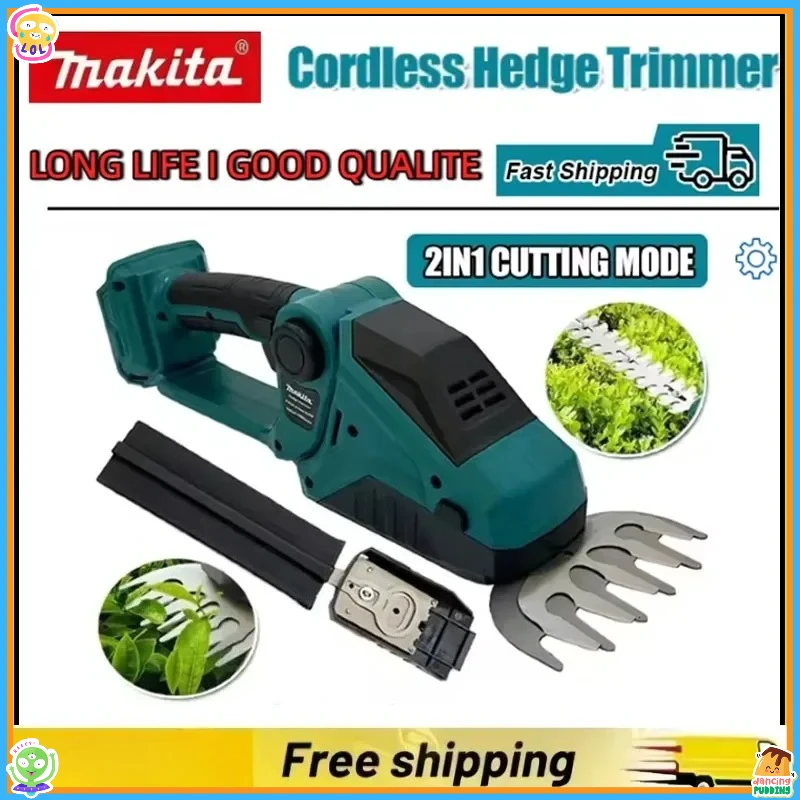 

Makita Cordless Hedge Trimmer 2-in-1 Mini Handheld Electric Grass Shears Operated Shrubbery Trimmer for Garden
